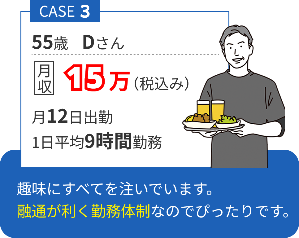 趣味にすべてを注いでいます。融通が利く勤務体制なのでぴったりです。